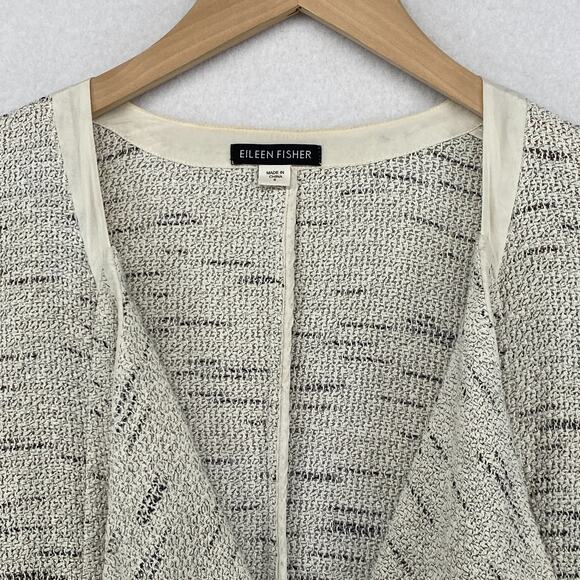 EILEEN FISHER Jacket S Tweed Blazer Cardigan Draped Open Front Off White - Picture 6 of 14